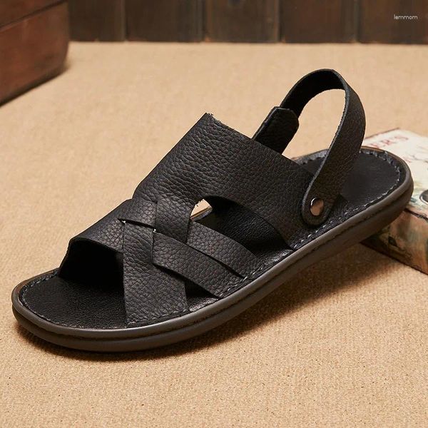 Sandalias de gran tamaño en línea, dos usos, zapatillas cómodas de verano con punta abierta de cuero para hombres, fabricante al por mayor