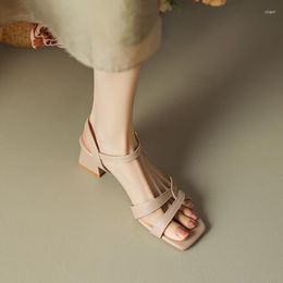 Sandalias de gran tamaño de gran tamaño con punta cuadrada y tacón grueso, zapatos de tacón alto para dama, banquetes simples y elegantes