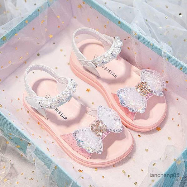 Sandales en cuir princesse sandales pour filles strass diamant Bow mode chaussures de fête d'anniversaire pour adolescentes voyage chaussures de plage