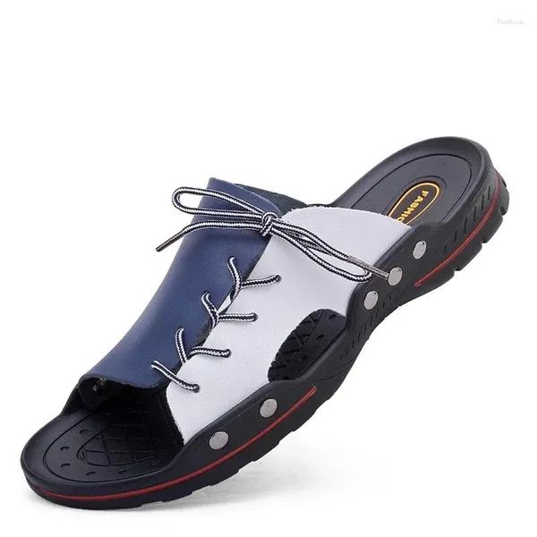 Sandalias de cuero de verano para Hombre, chanclas de alta calidad para playa, zapatillas antideslizantes para Hombre, Zapatos informales para Hombre, talla grande 38-48