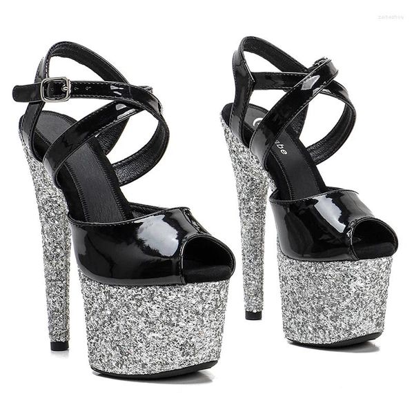 Sandales Leecabe 17cm / 7 pouces Plate-forme pour femmes Bling Paillettes Chaussures de mode Talons hauts Pole Dancing 1B