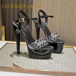 Sandales LEOPARD LAND Femmes Discothèque Double Drainage Forage Stiletto Couleur Unie 8661 Série 15cm Talon 5cm Plateforme LFD