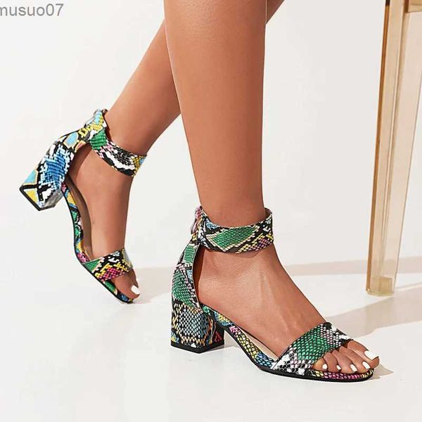 Sandales LeShion de Chanmeb grande taille 48 femmes peau de serpent motif sandales fermeture éclair bloc talons hauts dames sandales d'été chaussures 2022L2402