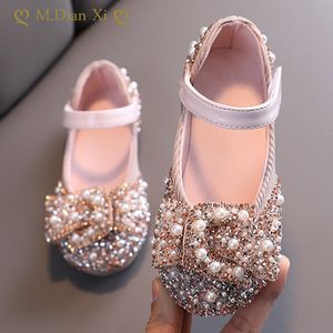 Sandales petite fille rose princesse chaussures de fête enfants perle arc danse appartements bambin filles brillant performance 230317