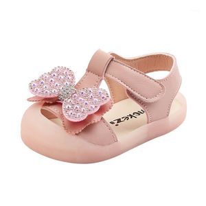 Sandales d'été pour petites filles, princesse à paillettes douces, nœud papillon, chaussures plates pour enfants, respirantes, antidérapantes, pour tout-petits