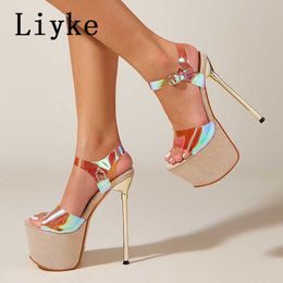 Sandalen liyke Crystal Show Stripper Clear Shoes Women 2022 Platforms Hoge hakken Sandalen vrouwelijk transparante sexy bruiloft stiletto maat 41 T221209