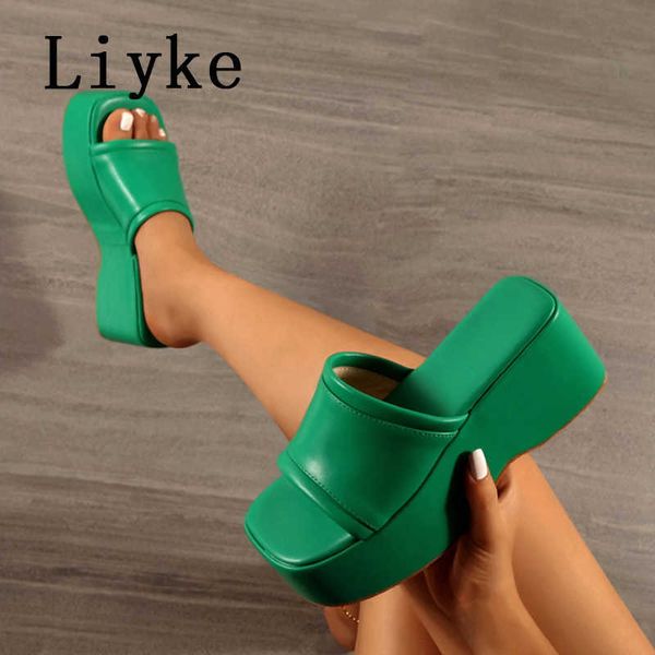 Sandales Liyke Punk bout ouvert plate-forme talons hauts Beac femme été Orange vert chaussures compensées pour femmes sandales tongs T221209