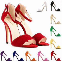 Sandalias LOSLANDIFEN Fashion Sandals delgadas Flock suave Soft tacones Altos zapatos Peep Toe femenino Stiletto Bride Pombas de vestir Funcionamiento