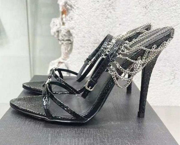Sandalias Gladiador de lujo Mujer Moda Tobillo Hebilla Correa Fiesta Zapatos de baile Cadena de cristal Stiletto