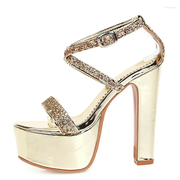 Sandalias de lujo para mujer zapatos de verano plataforma sexy oro plata tacones altos chanclas moda correa cruzada stripper fiesta de baile