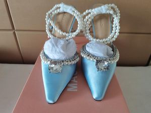Sandales MachMach Diamant Perles Satin Talons Hauts Escarpins Sandale Pantoufles Mules Discount Desinger Chaussures Pour Femmes Taille 35-42 Fendave