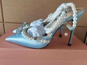 Sandales MachMach Diamant Perles Satin Talons Hauts Escarpins Sandale Pantoufles Mules Discount Desinger Chaussures Pour Femmes Taille 35-42