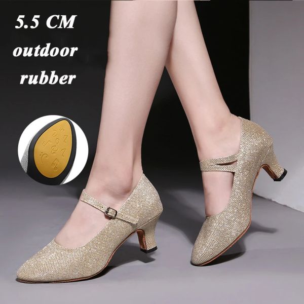 Sandales Maogu Latin Dance Chaussures Lady Fermed Toe Salsa pompes talons bas Sandales Sroom Dancing Chaussures pour femmes Zapatos Mujer 5,5 cm Talons