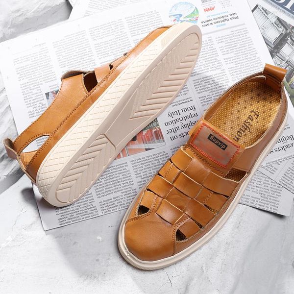 Sandales d'été romaines en cuir pour hommes, sandales creuses et respirantes, de haute qualité, de styliste, à la mode, faites à la main, 2022