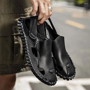 Sandales en cuir de mode pour hommes pour hommes chaussures d'extérieur d'été confortables et durables