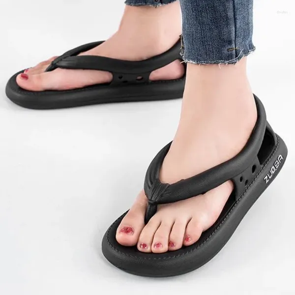 Sandales hommes couleur unie tongs été femmes EVA fond épais pantoufles Couples intérieur antidérapant pince pieds Sandalias Hombre