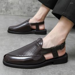 Sandalias Hombre Estilo Roma Verano Transpirable Impermeable Antideslizante Sólido Negro PU Cuero Zapatos De Playa Al Aire Libre