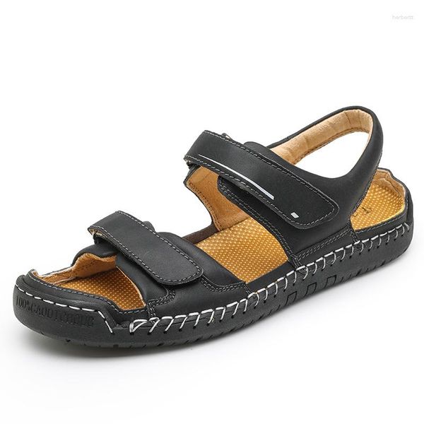 Sandalias de verano para hombre, talla grande 48, zapatos de playa de cuero, zapatillas de moda informales, zapatillas de goma para hombre