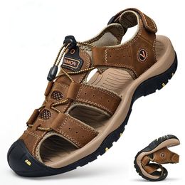 Sandalen Heren Zomer Enkele Schoenen Sandalen Heren Outdoor Leer Baotou Ademende Slippers Slijtvaste Antislip Sport Sandalen 230710