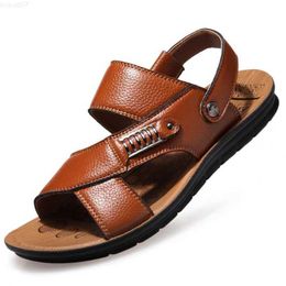 Sandales hommes sandales été en cuir véritable sandales romaines hommes chaussures décontractées plage tongs hommes mode en plein air pantoufles chaussures L230720