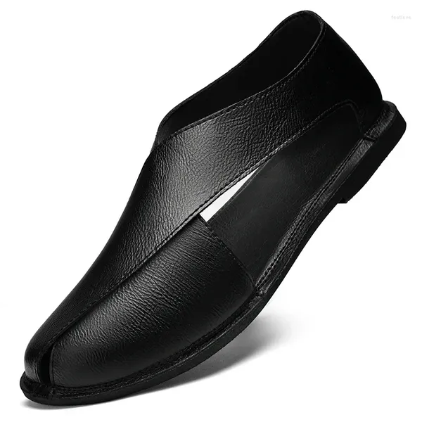 Sandals Men Summer Tlip-flops authentique en cuir plat Adulte Adulte Shoes de plage à semelle épaisse