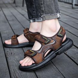 Sandales hommes marche alpinisme chaussures de voyage grande taille en plein air en cuir véritable hommes été antidérapant plage baskets