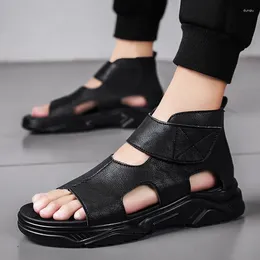 Sandalias para hombre moda verano 2023 cuero plataforma alta plataforma mostrar zapatillas masculinas tobillo zapatos de playa lujo deporte al aire libre plano