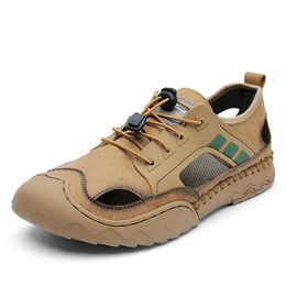 Sandalias para hombre de verano de cuero genuino para hombre, zapatos informales para exteriores, zapatillas ligeras de moda, talla grande 38-46, sandalias