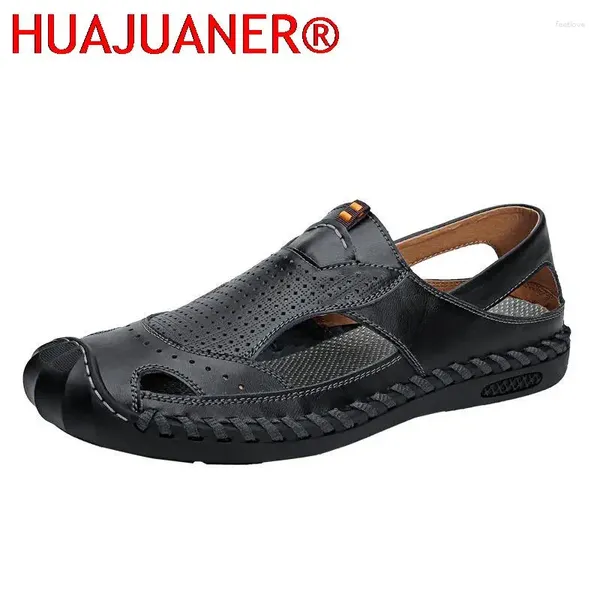 Sandalias zapatillas de verano de verano agujero de moda de cuero transpirable caminata caminando livianos al aire libre pisos de senderismo