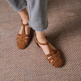 Sandales MEZEREON ZAR femme 2023 été femmes rétro chaussures plates en cuir de vache gladiateur Sandalias élégant Style français Zapatos Mujer