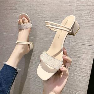 Sandalias Tacón Medio Mujeres Cristal Transparente PVC Verano Zapatos Moda Punta Abierta Grueso Beige Amarillo