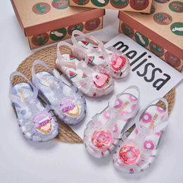 Sandals mini melissa kinderen sandalen nieuwe meisjes sandalen zomer 2023 zachte peep-teen antiskid kristal prinses kinderen kleine meisjes sandaal 240423