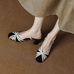 Sandalias Colores mezclados Sapatos Feminino Stilettos cruzados Zapatos de dama vintage Moda Chaussures Femme Hebilla Correa Tacones de verano