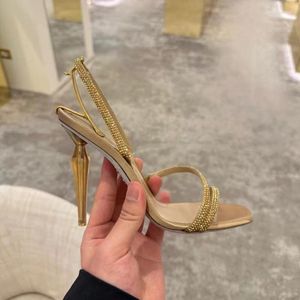 Sandalen Moraima Rhinestones Gold Fashion SNC Hoge Heel Shoes Summer Open Teen Cutouts Gladiator Strange Heel Pumps 4319 S 382