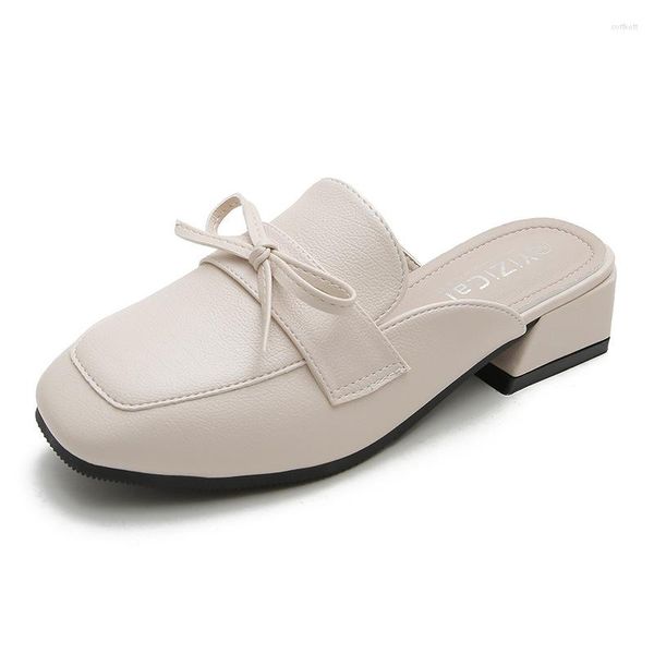 Sandalias Mule Heels Slip On Lazy Shoes Punta cerrada Chunky Mules Mujer Diseñador de lujo Marca Tacón alto Señora Media sandalia