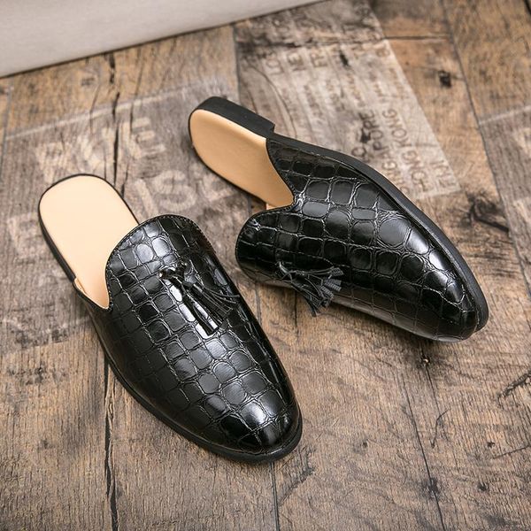 Sandalias Mulas Negro Charol Cocodrilo Hombres Zapatos Para Hombre Moda Mocasines Diseñador Lujo Casual Slip On