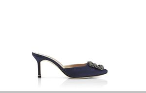 Sandalen Navy Blue Satin Edelsteen Buckle Muller -schoenen