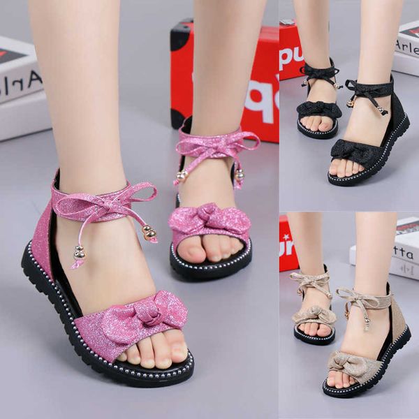 Sandalias nuevas 2023 verano niñas sandalias moda Bowknot cremallera princesa niñas zapatos niños bebé fiesta sandalias planas zapatos AA230518