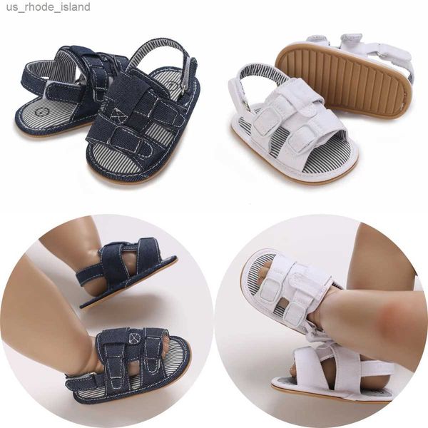 Sandales Nouveau classique d'été pour bébé sandales préscolaires Toile Sandales Sodales Sole Anti Slip First Walking Board Chaussures 0-18ml240429