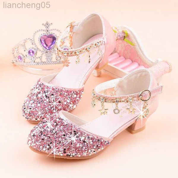 Sandales Nouvelle Mode Princesse Enfants Chaussures Filles Sandales Casual Glitter Strass Enfants Talon Haut Cristal Dent Performance Chaussures W0327