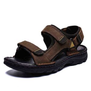Sandales d'été en cuir pour hommes, chaussures confortables, antidérapantes, décontractées, légères, à la mode, nouvelle collection, 220302