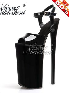 Sandalias nuevas Peep Toe Black Super Platform Sandals 26 cm Pole dance zapatos para mujer sexy fetiche 10 pulgadas stripper tacones modelos grandes tamaño