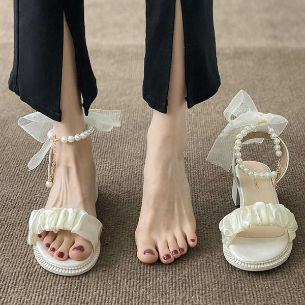 Sandales Nouveau Style chaussures simples fille chaussures d'été sandales fleur perle mignon doux princesse talons hauts Lolita femmes chaussures Z0325