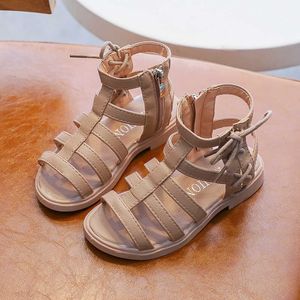 Sandalen Nieuwe Summer Children's Sandals For Girl Leather Highhelp Hollow Out Wrap Toe Fashion Kids Girls Sandals Z0225