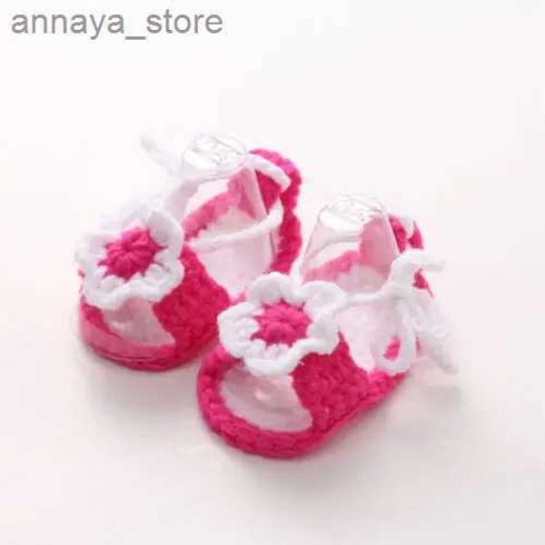 Sandals nouveau-né bébé fille fille douce crochet à la main sandales en perles tricotées mignon chaussures de bébé d'étél240429