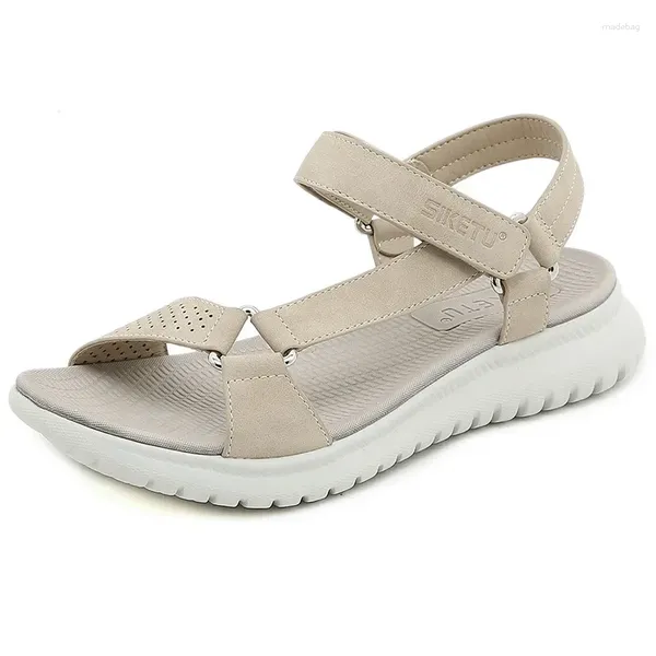 Sandalias Ngouxm Verano Moda Tacón Plano Mujer Novedad Recorte Vamp Hebilla Ajustable Zapatos Diarios Gancho Loop Playa Suave Azul