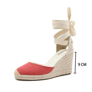 Sandalias Nice Sapato Feminino Offer Rushed 7-9cm Sandalias Mujer Up Wedge Alpargata Summer Shoes Round Closed Toe Heel