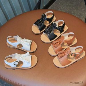 Sandalen mooie kwastschoenen voor kinderen meisjes retro zwart witte bruine zomerschoenen kind sandalen verse kleine meisje strandschoenen flats