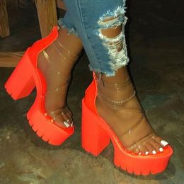Sandals Night Club Party Platform Chunky Hak Zomer Plus Size Schoenen Transparante Gladiator Vrouwen