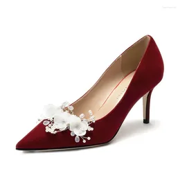 Sandales noble s dame robe chaussures d'été rétro slip on pointu fleurs fleurs hautes talons mariage sandale sandale shoe fleur 938